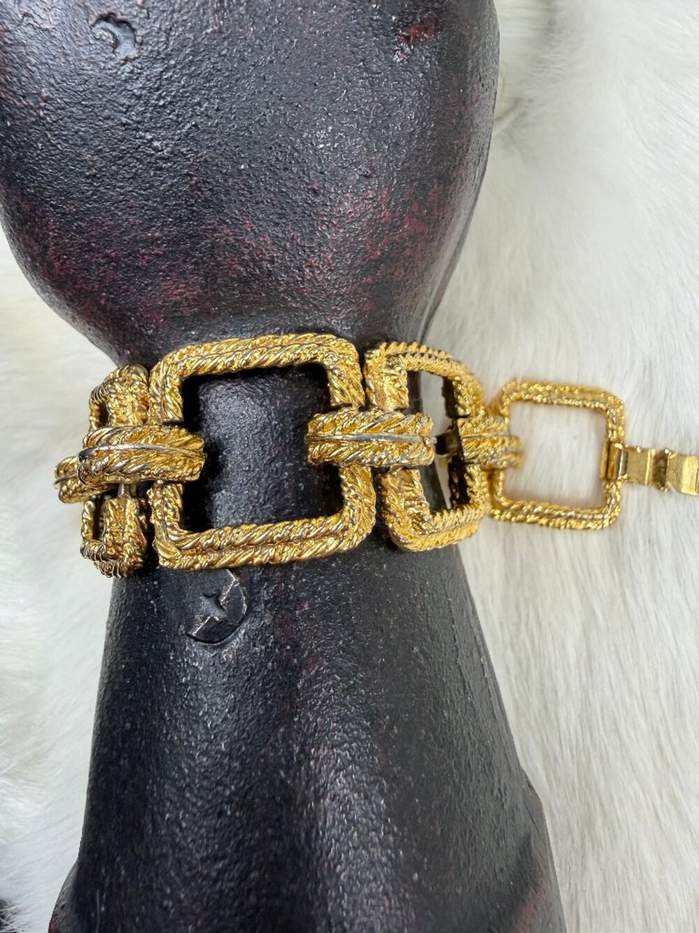 Vintage Gold Tone Square Link Bracelet 7" long